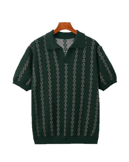 Men's Knitted Striped Polo Shirt Lapel Half Sleeve Jacquard T-shirt