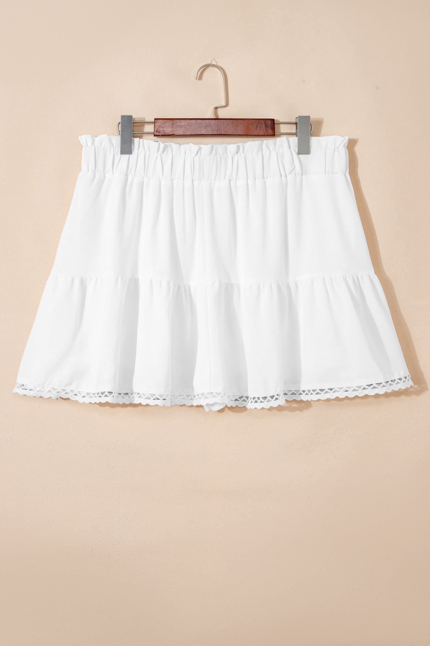 Parchment Plus Size Frilled Elastic Waist Lace Trim Boho Ruffled Shorts