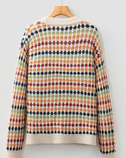 Multicolour Dotty Pattern Knit Button Front V Neck Sweater Cardigan