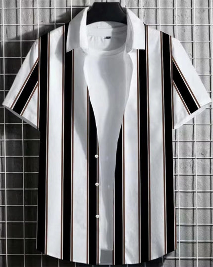 Color Simple Striped Men's 3D Printing Short Sleeve