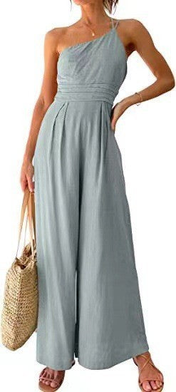 Loose Wide-leg Cotton And Linen Jumpsuit