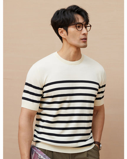 Summer New Short-sleeved Knitted Sweater Men's Striped Light Luxury Business Casual