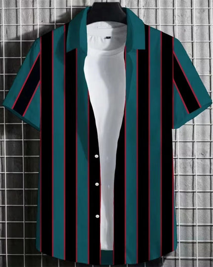Color Simple Striped Men's 3D Printing Short Sleeve