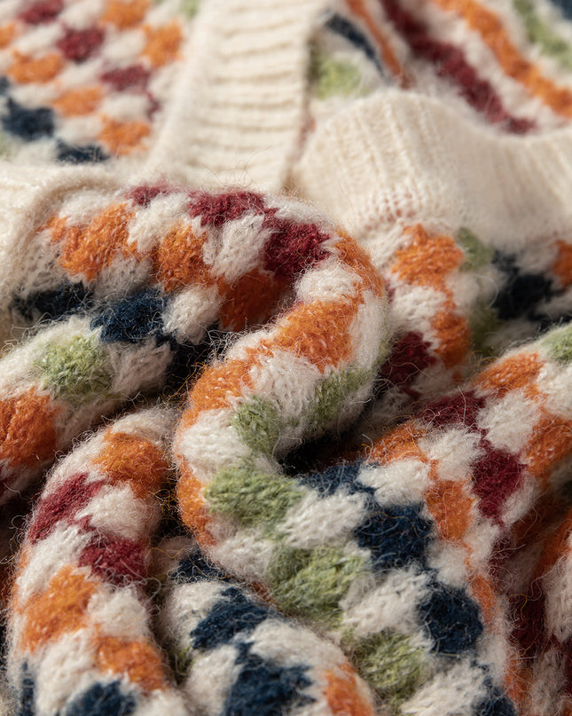 Multicolour Dotty Pattern Knit Button Front V Neck Sweater Cardigan