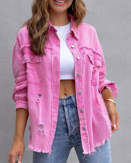 Fashion Ripped Shirt Jacket Female Autumn And Spring Casual Tops Womens Clothing