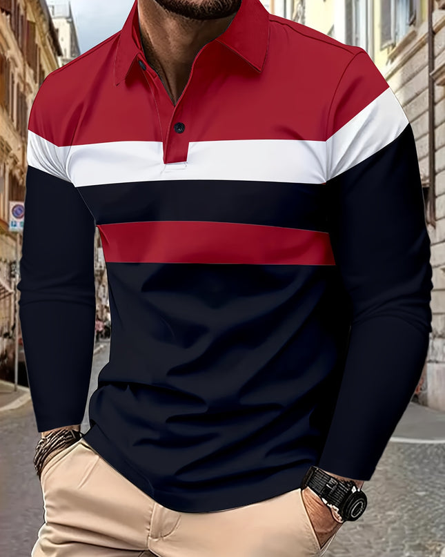 Men's Button Casual Slim Lapel 3D Printed Long Sleeve