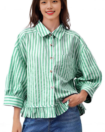 Loose-fitting Casual Top with Three-quarter Sleeves