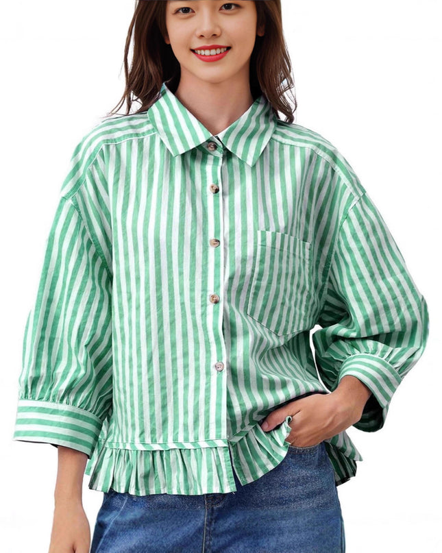 Loose-fitting Casual Top with Three-quarter Sleeves