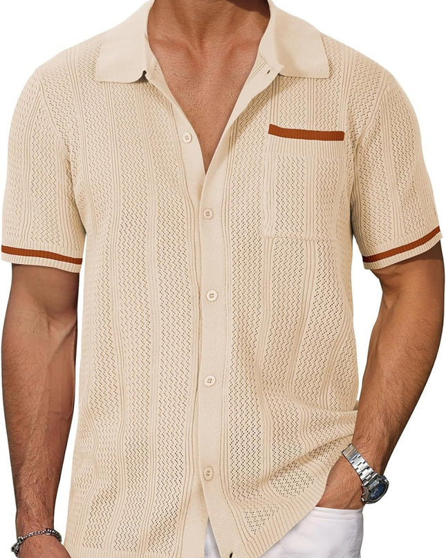 Short-sleeved Shirt Pocket Hollow Breathable Cool Summer Men's Casual Jacket Cardigan