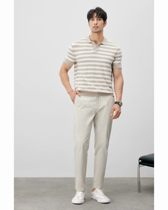 Summer New Ice Silk Short Sleeve Knitted Men's V-neck Lapel Slim