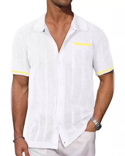 Short-sleeved Shirt Pocket Hollow Breathable Cool Summer Men's Casual Jacket Cardigan