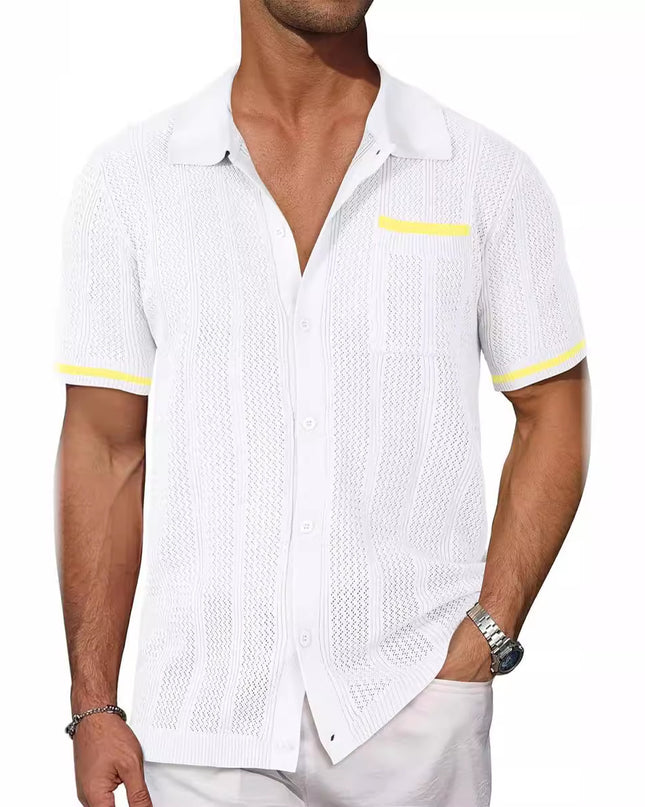 Short-sleeved Shirt Pocket Hollow Breathable Cool Summer Men's Casual Jacket Cardigan