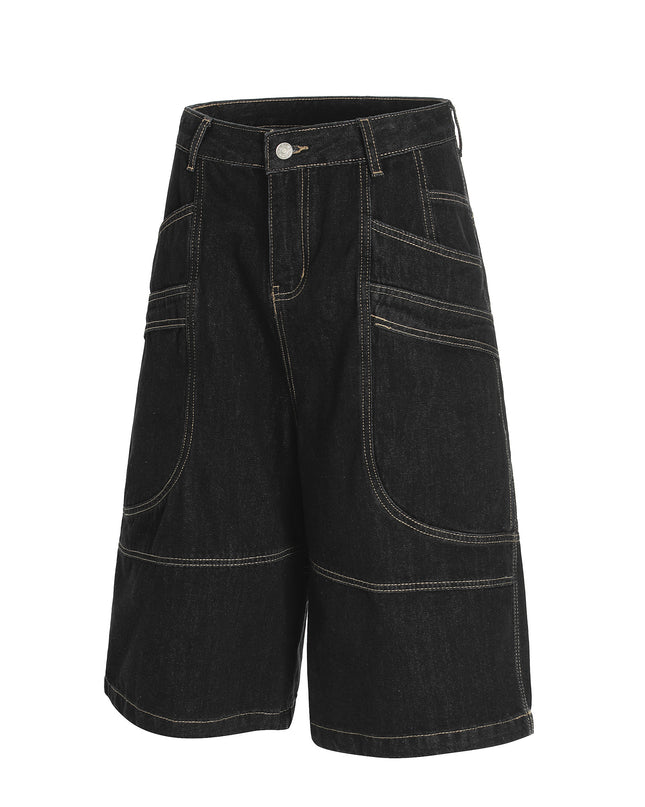 Retro Unisex Washed Mens Loose Denim Shorts