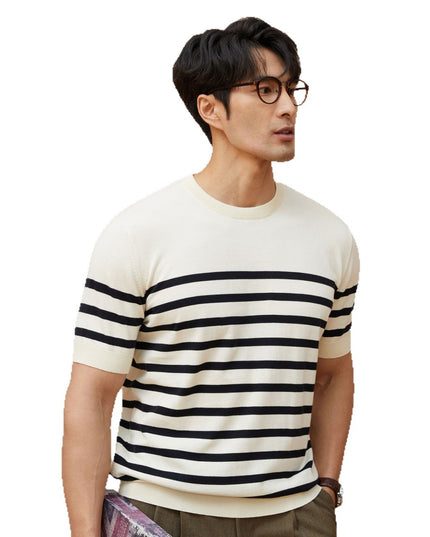 Summer New Short-sleeved Knitted Sweater Men's Striped Light Luxury Business Casual