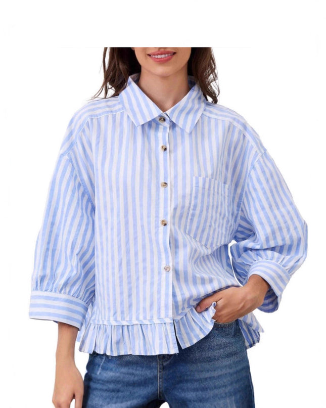 Loose-fitting Casual Top with Three-quarter Sleeves