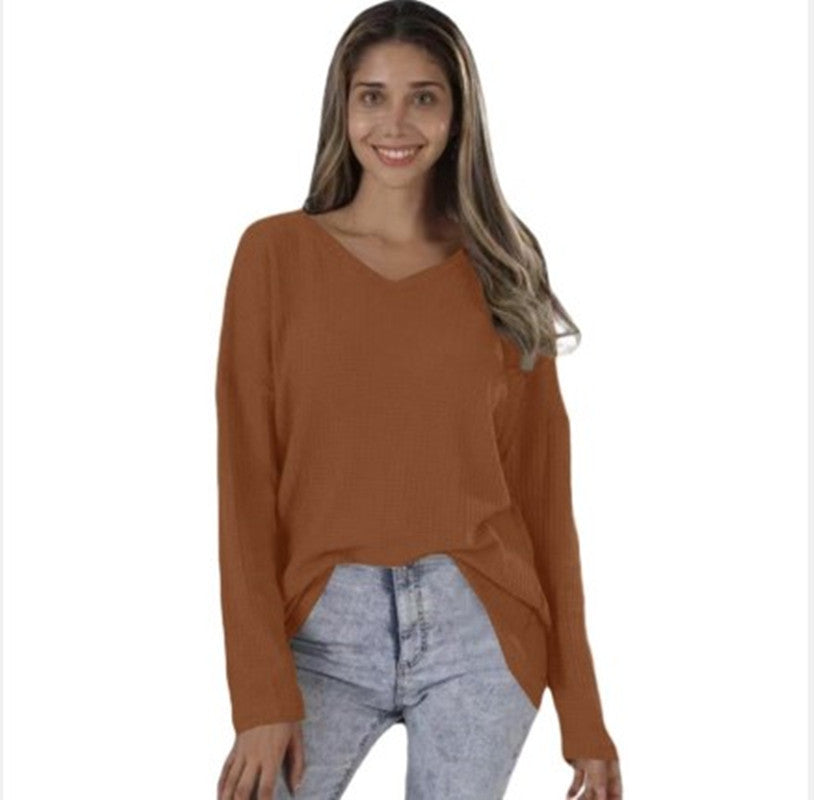 Loose V-neck Plus Size Knitted Shirt