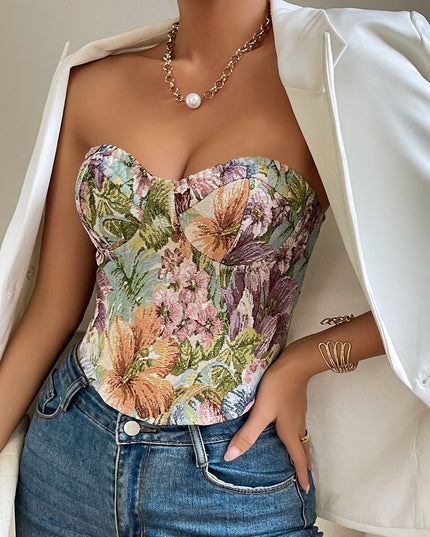 Retro Flower Girdling Band Adjustable Tube Top