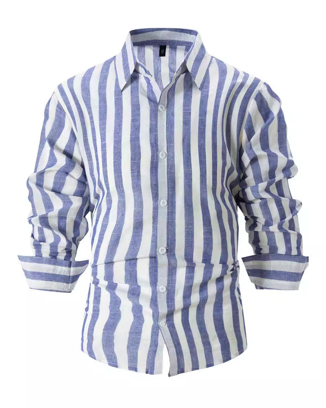 Men's Yarn-dyed Striped Casual Loose Long-sleeved Shirt
