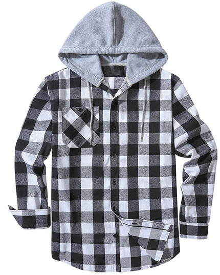 Hooded Plaid Shirt Men's Casual