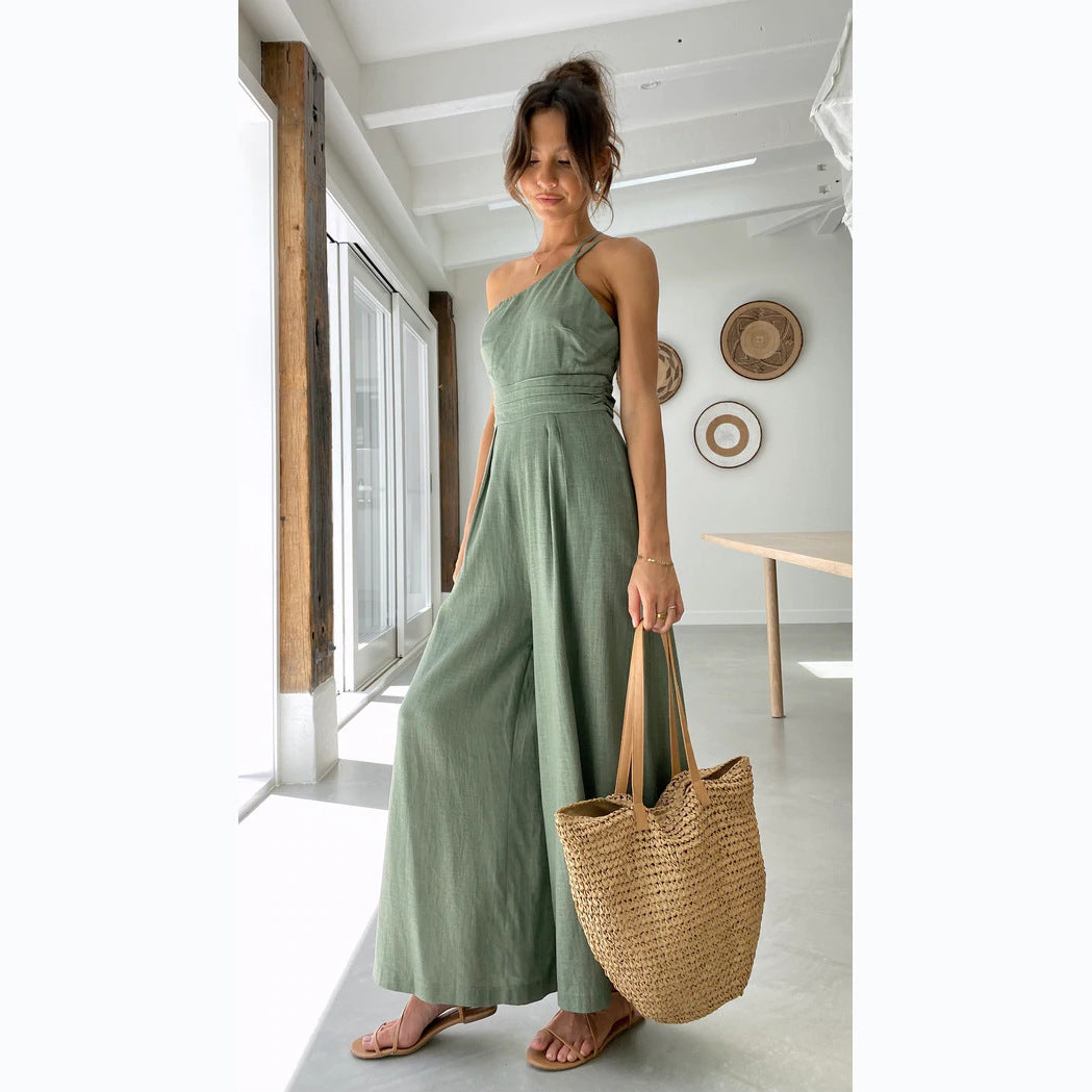 Loose Wide-leg Cotton And Linen Jumpsuit