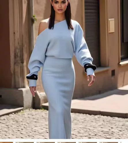 Long Sleeve Knitted Off-shoulder Bodycon Long Dresses