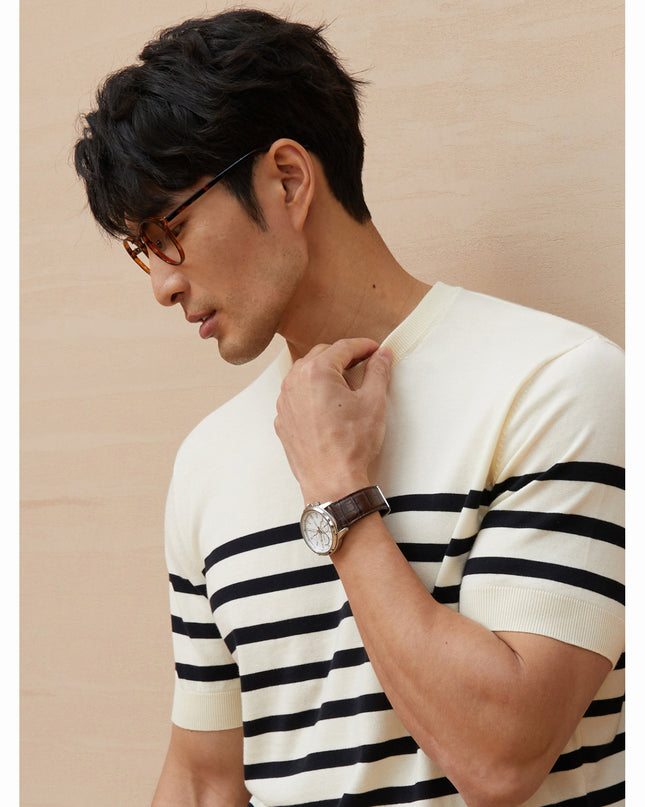 Summer New Short-sleeved Knitted Sweater Men's Striped Light Luxury Business Casual