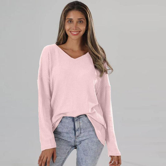 Loose V-neck Plus Size Knitted Shirt