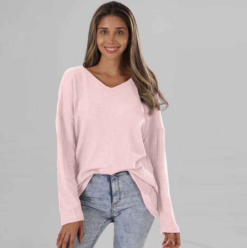 Loose V-neck Plus Size Knitted Shirt
