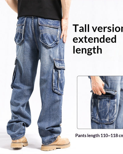 Tall Plus-size Stylish Wide-leg Jeans With Multiple Pockets