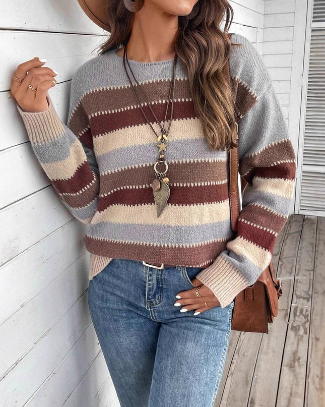 Colorblock Striped Casual Long Sleeve Sweater