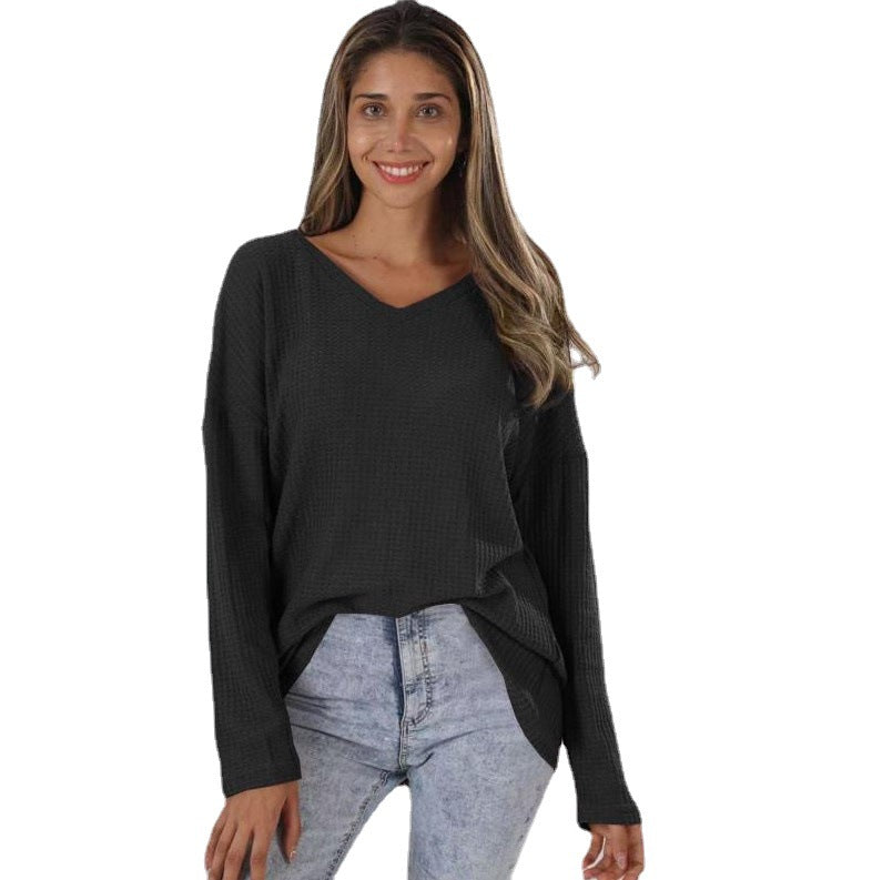 Loose V-neck Plus Size Knitted Shirt