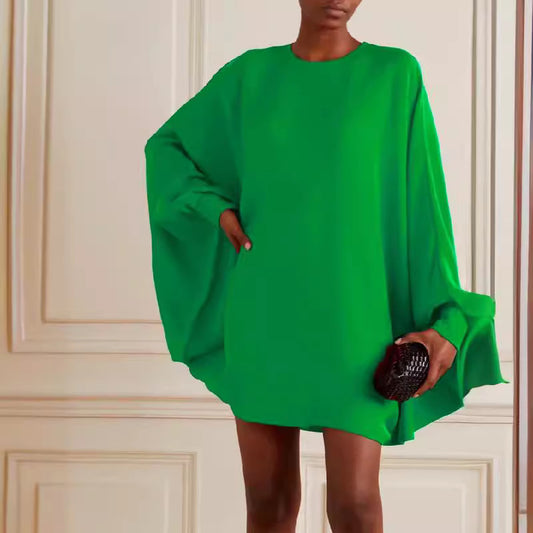 Long Sleeve Color Round Neck Mini Dress