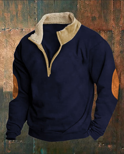 Retro Patchwork Half Cardigan Men's Long-sleeved Sweater