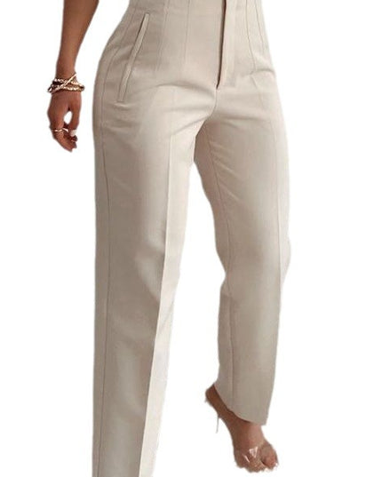 Pleated Casual High Waist Pure Color Slim-fit Basic Pants