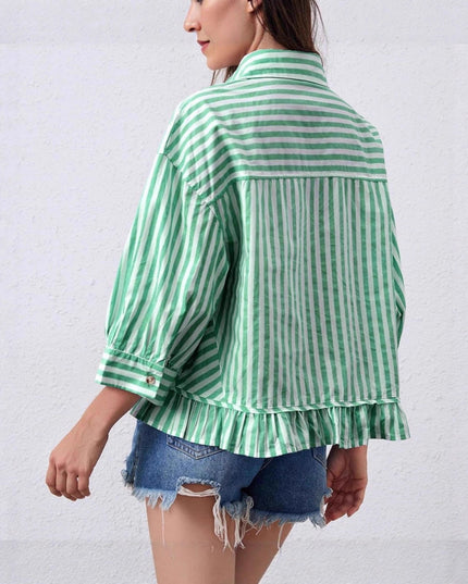 Loose-fitting Casual Top with Three-quarter Sleeves