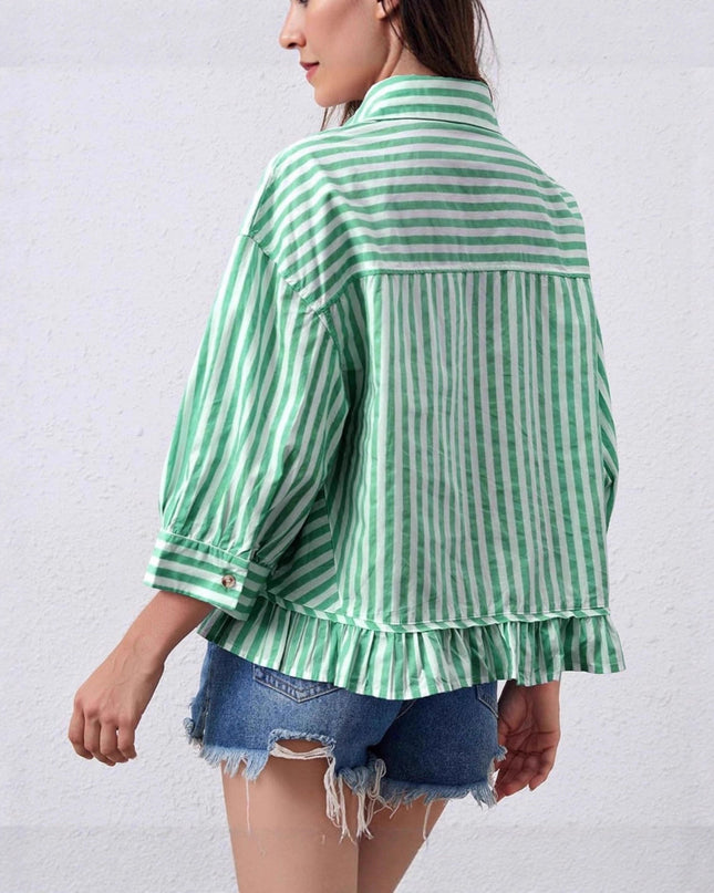 Loose-fitting Casual Top with Three-quarter Sleeves