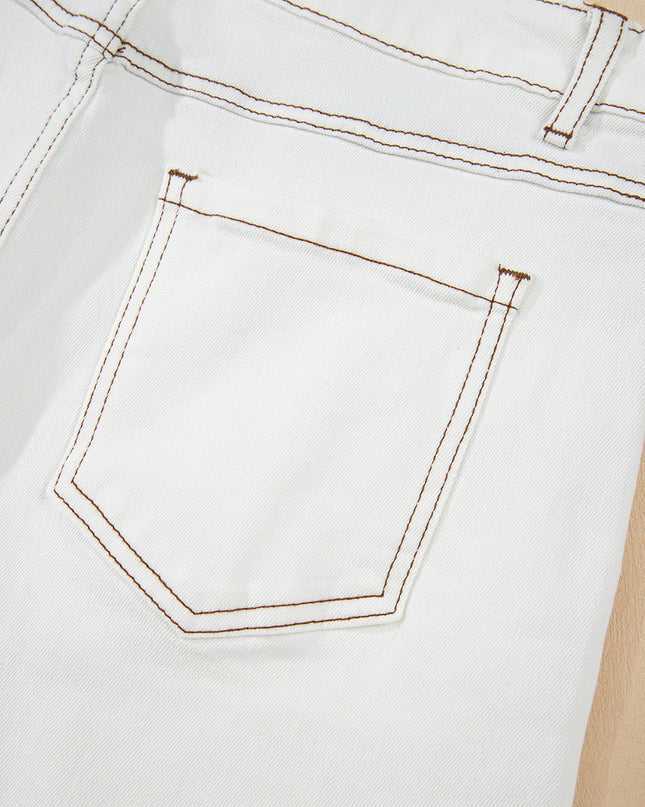 White Raw Hem High Waist Denim Shorts