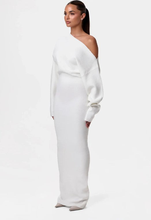 Long Sleeve Knitted Off-shoulder Bodycon Long Dresses