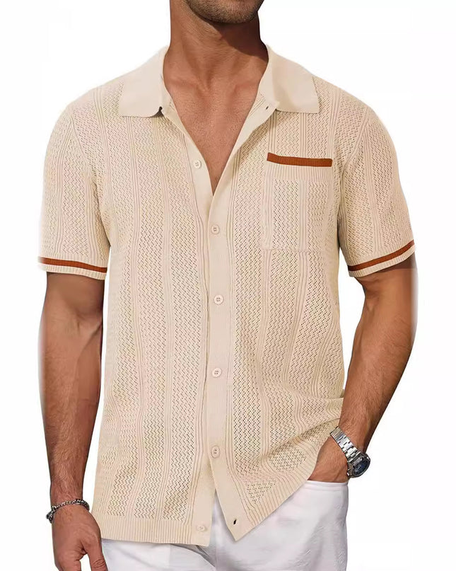 Short-sleeved Shirt Pocket Hollow Breathable Cool Summer Men's Casual Jacket Cardigan