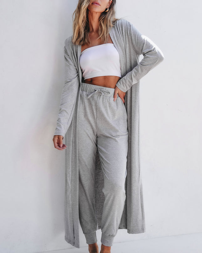 Parchment Split Long Cardigan and Skinny Pants Lounge Set