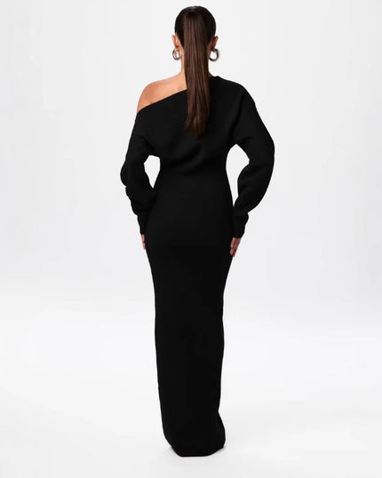 Long Sleeve Knitted Off-shoulder Bodycon Long Dresses