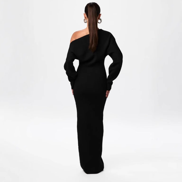 Long Sleeve Knitted Off-shoulder Bodycon Long Dresses