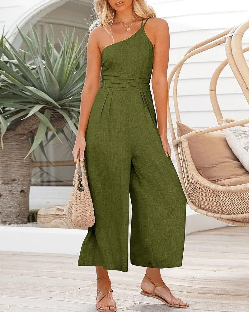 Loose Wide-leg Cotton And Linen Jumpsuit