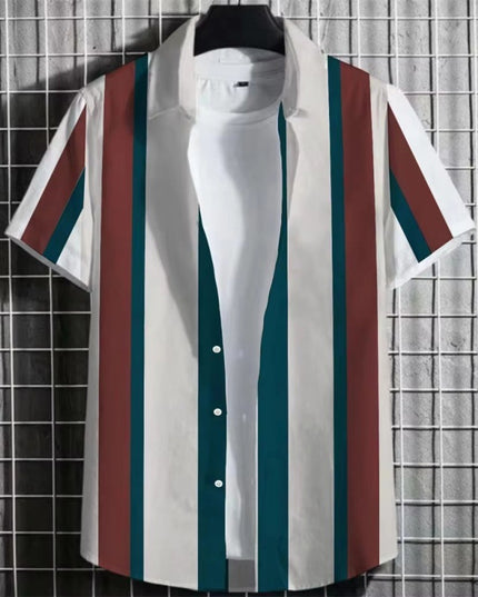 Color Simple Striped Men's 3D Printing Short Sleeve