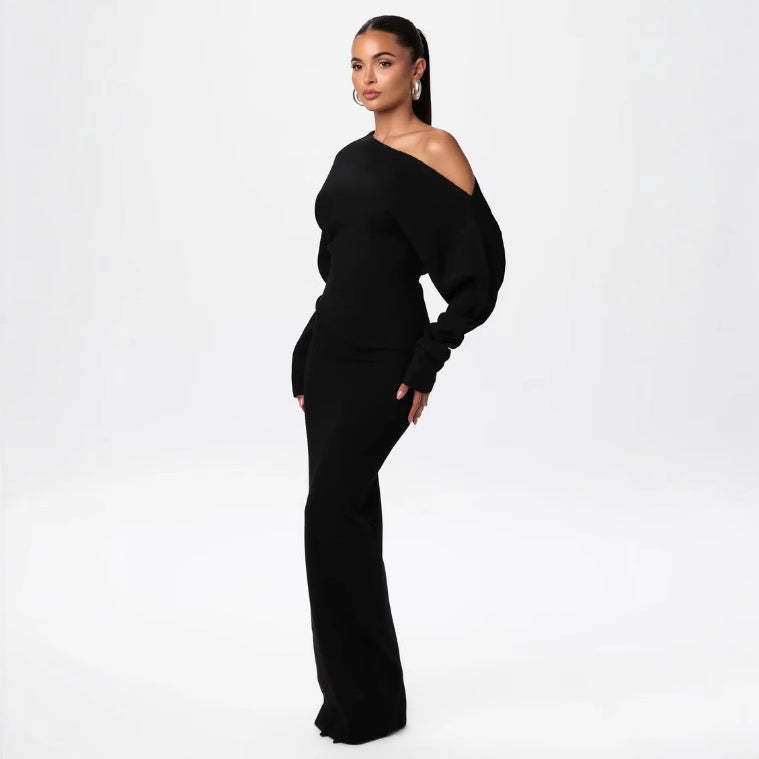 Long Sleeve Knitted Off-shoulder Bodycon Long Dresses