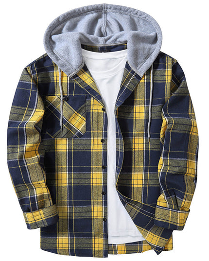 Hooded Plaid Shirt Men's Casual