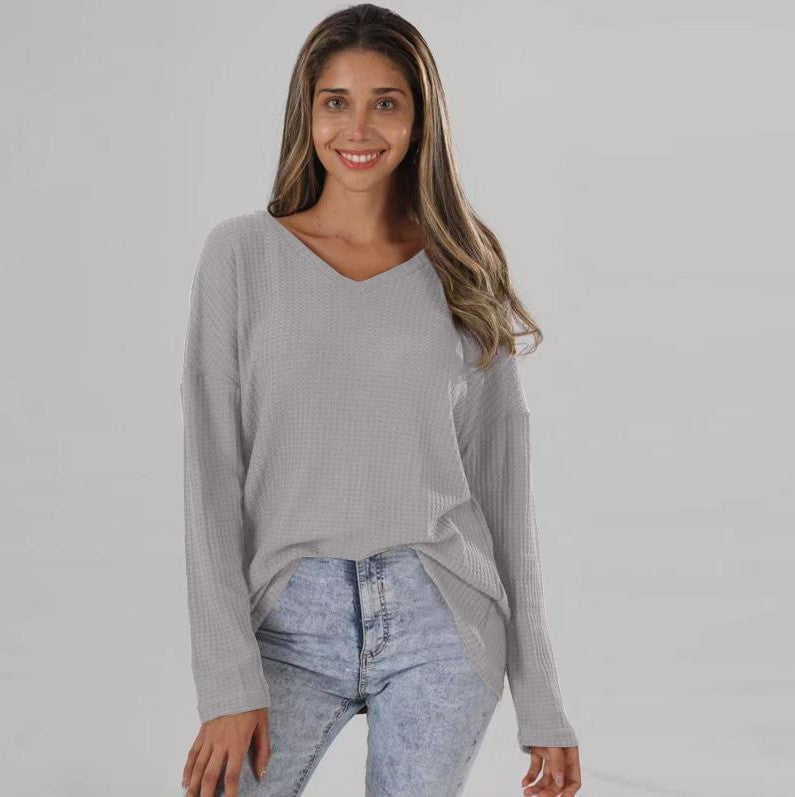 Loose V-neck Plus Size Knitted Shirt