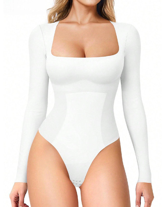 Women's Long Sleeve Square Neck Tummy Shaper Bodysuit