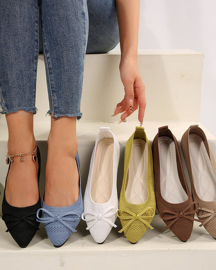 Bow Knitted Loafers Ins Fashion Pointed-toed Flats Shoes For Women
