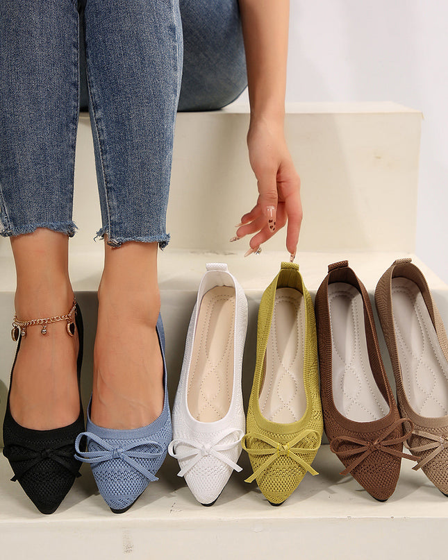 Bow Knitted Loafers Ins Fashion Pointed-toed Flats Shoes For Women